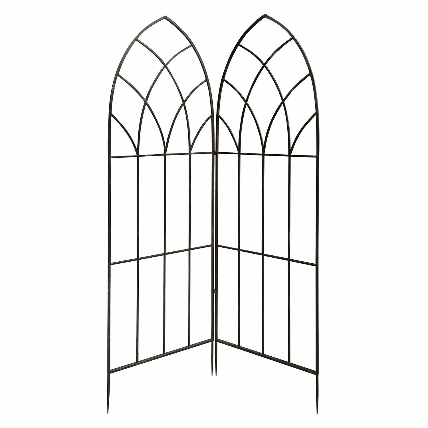 Enrejado Ophélie Enrejado de jardín de metal negro con dos paneles arqueados para soporte de plantas trepadoras