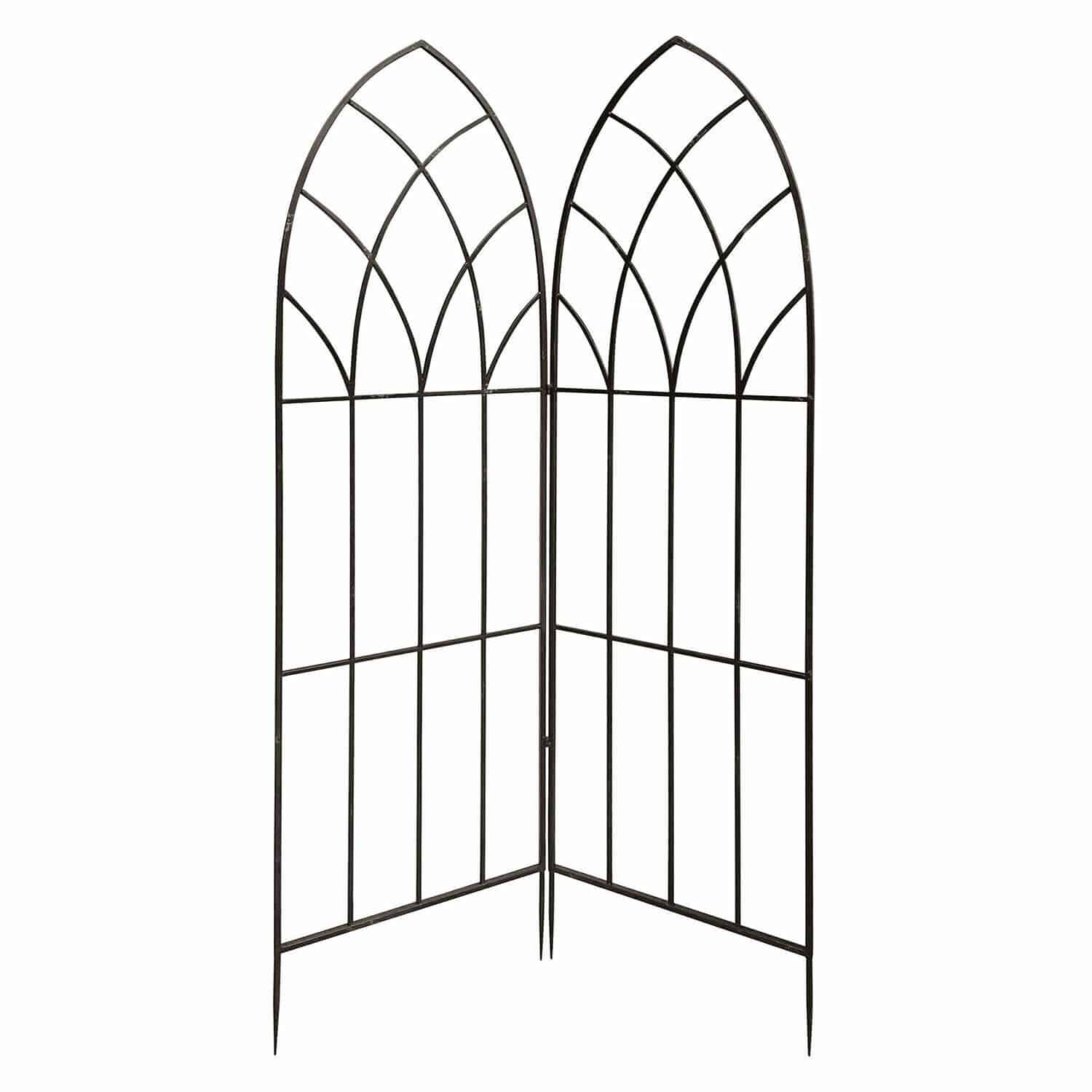 Enrejado Ophélie Enrejado de jardín de metal negro con dos paneles arqueados para soporte de plantas trepadoras