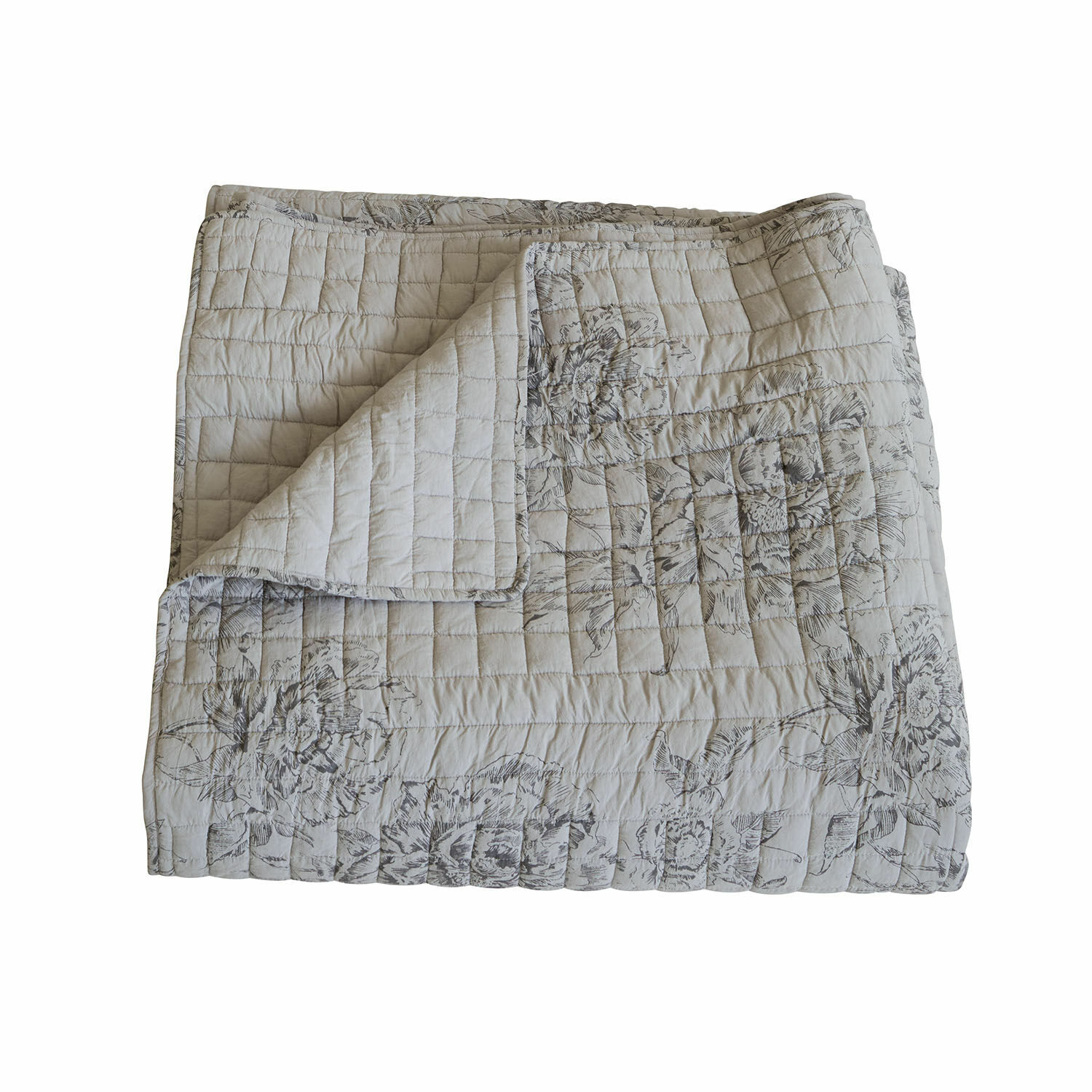 Colcha Orrenwyn Manta acolchada de algodón color beige claro con diseño floral gris, suave y decorativa