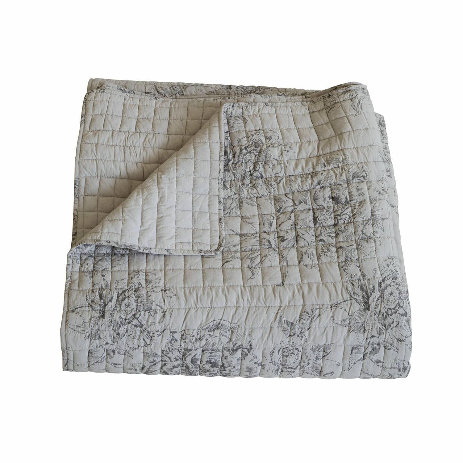 Colcha Orrenwyn Manta acolchada de algodón color beige claro con diseño floral gris, suave y decorativa