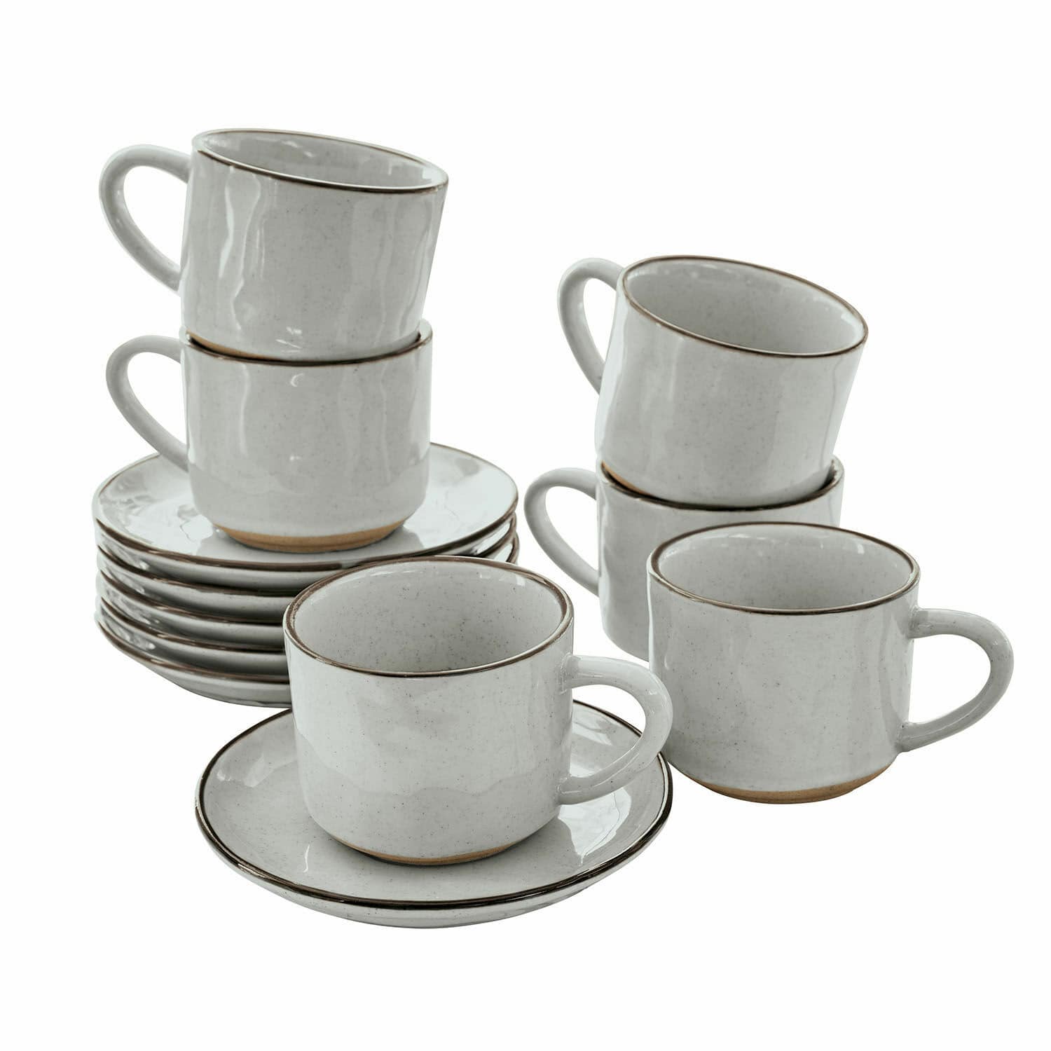 Set de 6 tazas de espresso grises de cerámica con platos Biarritz, diseño elegante para café