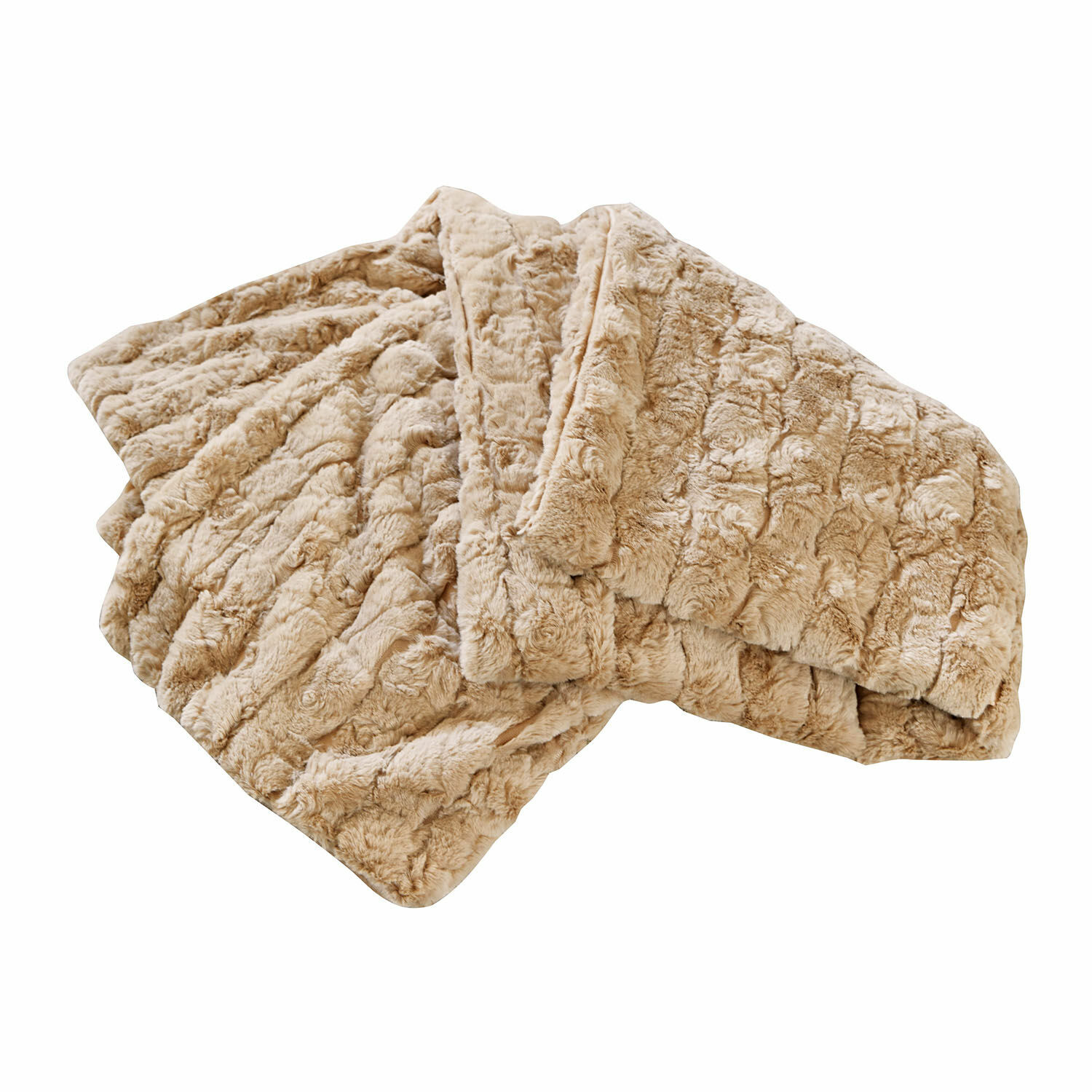 Plaid Dorelice Manta beige suave de piel sintética, perfecta para un ambiente acogedor y decorativo