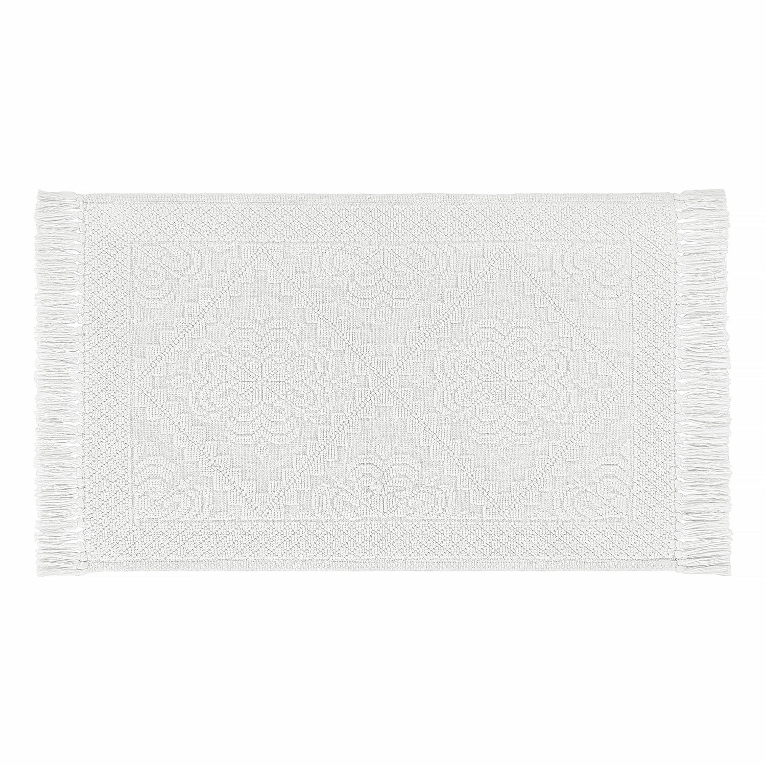 Alfombrilla de baño Mivorex Alfombra blanca de algodón con flecos y diseño geométrico, decoración para interiores y suelos