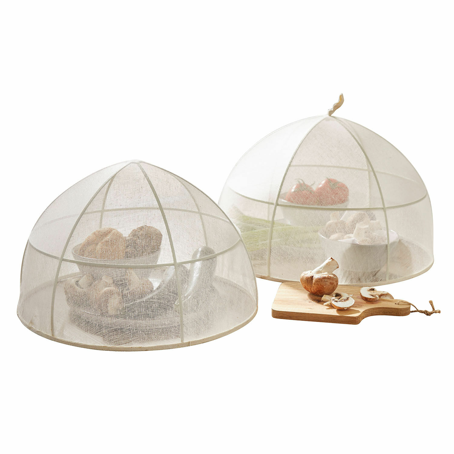 Set de 2 campanas Ognéville Dos cubiertas de malla blanca para alimentos protegen verduras y frutas de insectos en la cocina