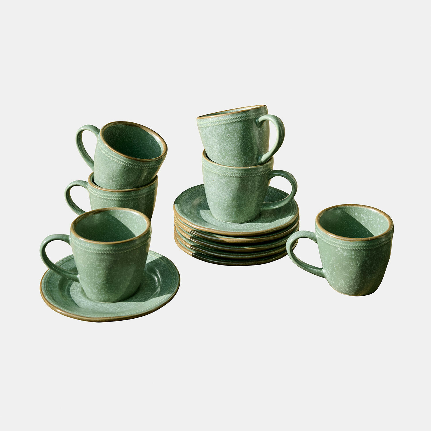 verde Set de 6 tazas y platos verdes de cerámica Norrvik para café y té