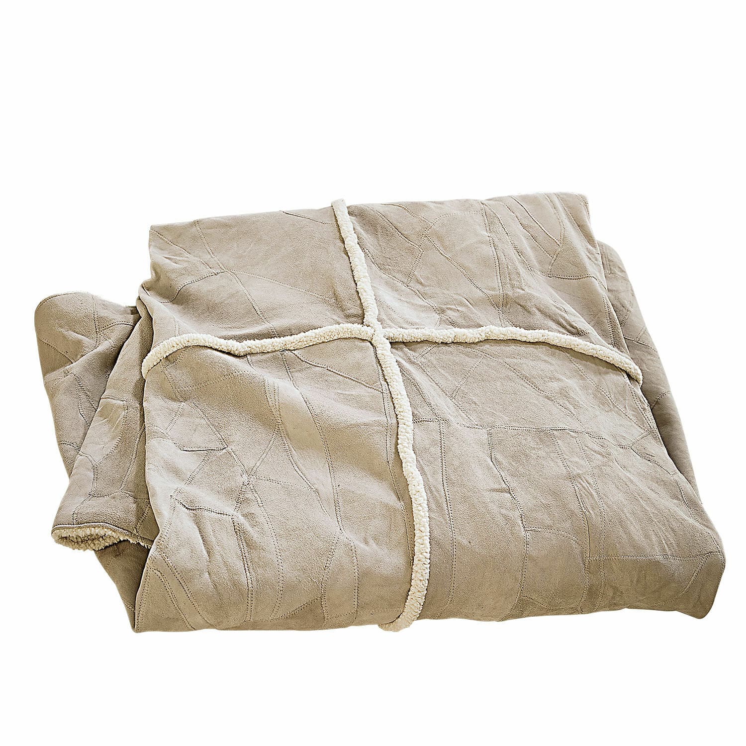 Plaid Raminya Manta beige de material suave con borde blanco, perfecta para un ambiente acogedor y decoración