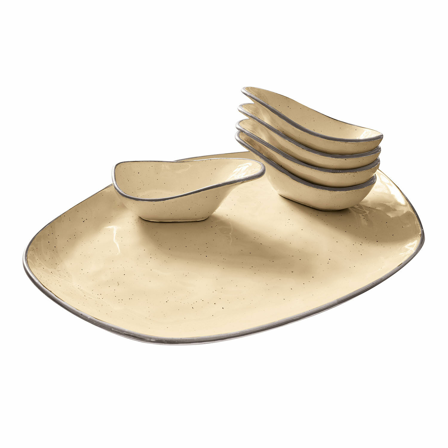 amarillo Set de 6 cuencos amarillos de cerámica Biarritz con bandeja grande para aperitivos