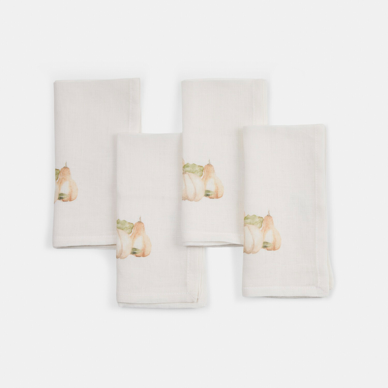 Juego de cuatro servilletas de lino blancas con delicado diseño de calabaza, decoración de mesa