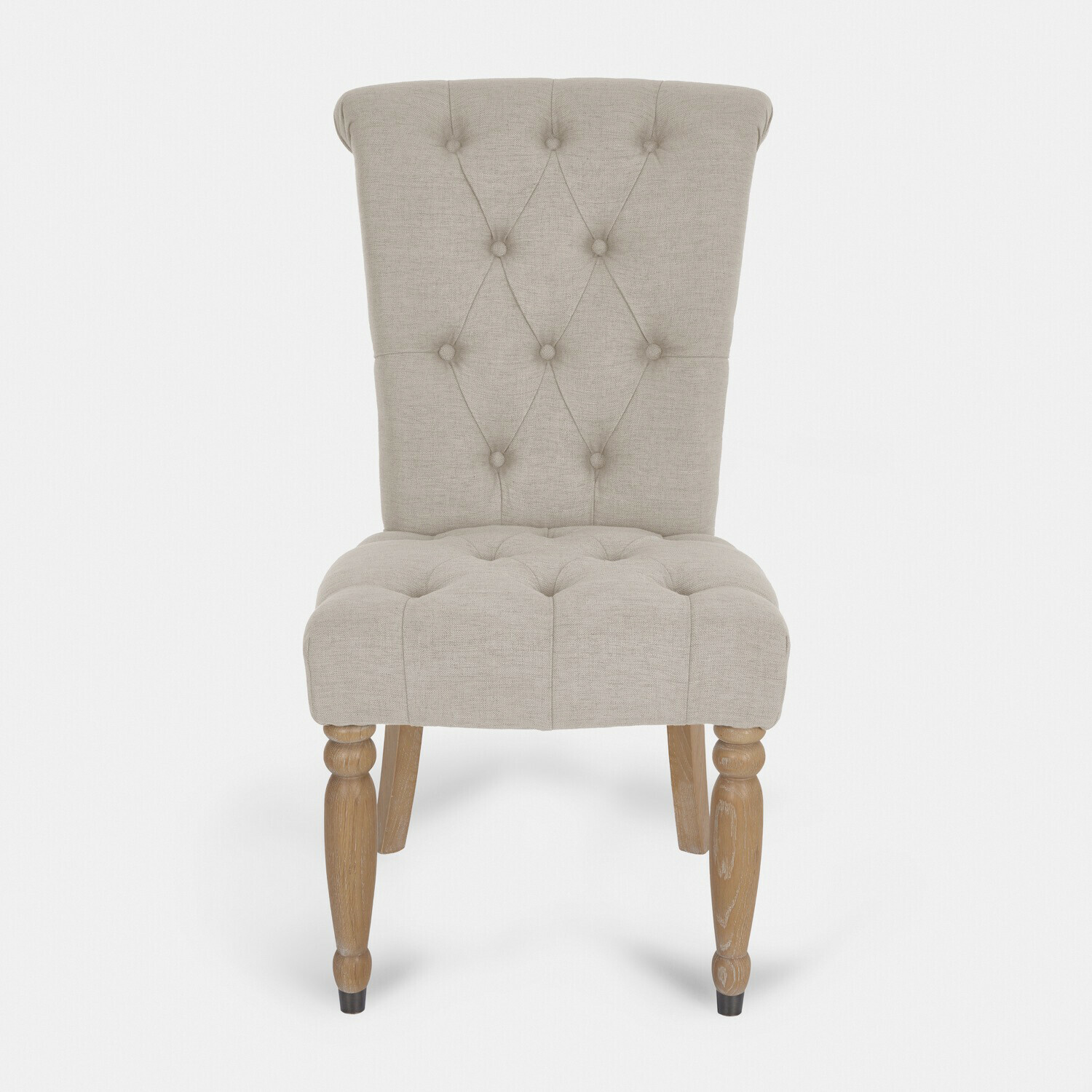 Silla Claville beige de lino con patas de madera, asiento acolchado elegante para comedor