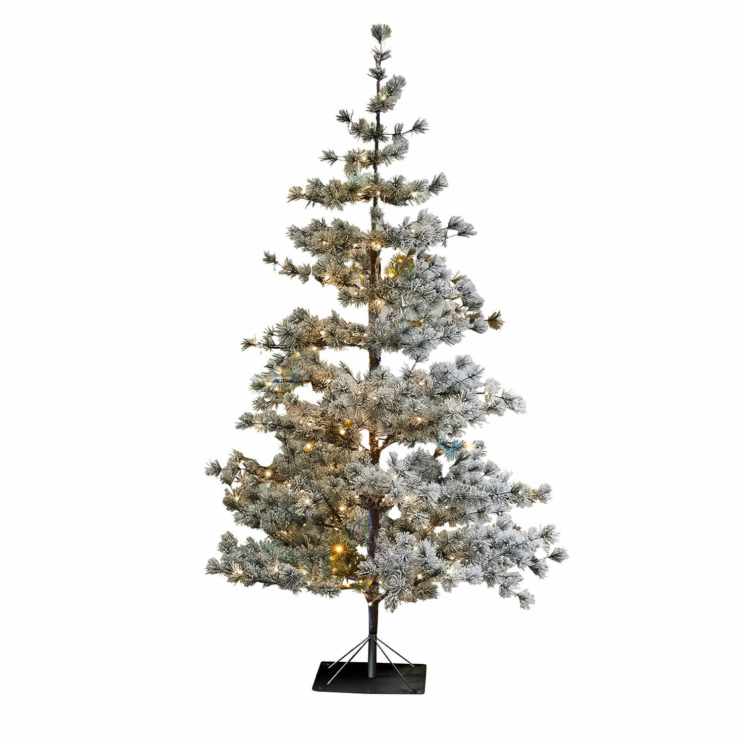 Árbol de Navidad Sapi Árbol de Navidad artificial con ramas nevadas y luces cálidas en base metálica estable