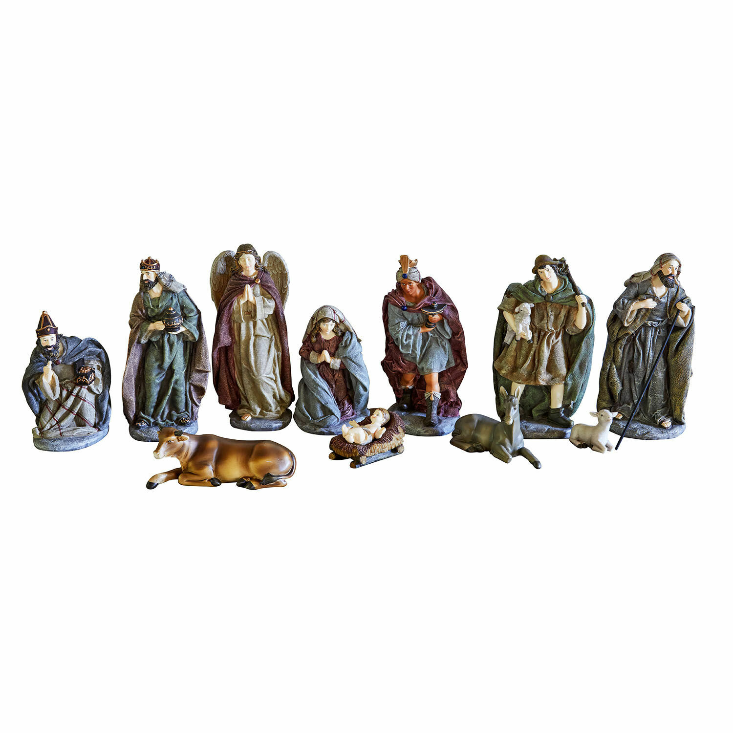 Set de 11 figuras de belén Luniva Conjunto de figuras de belén navideño con personajes y animales en colores naturales