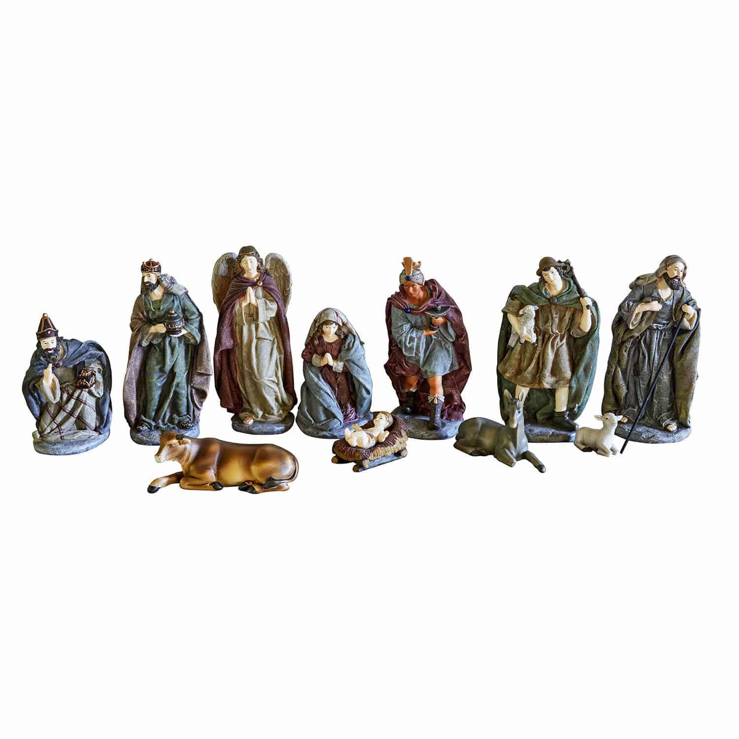 Set de 11 figuras de belén Luniva Conjunto de figuras de belén navideño con personajes y animales en colores naturales