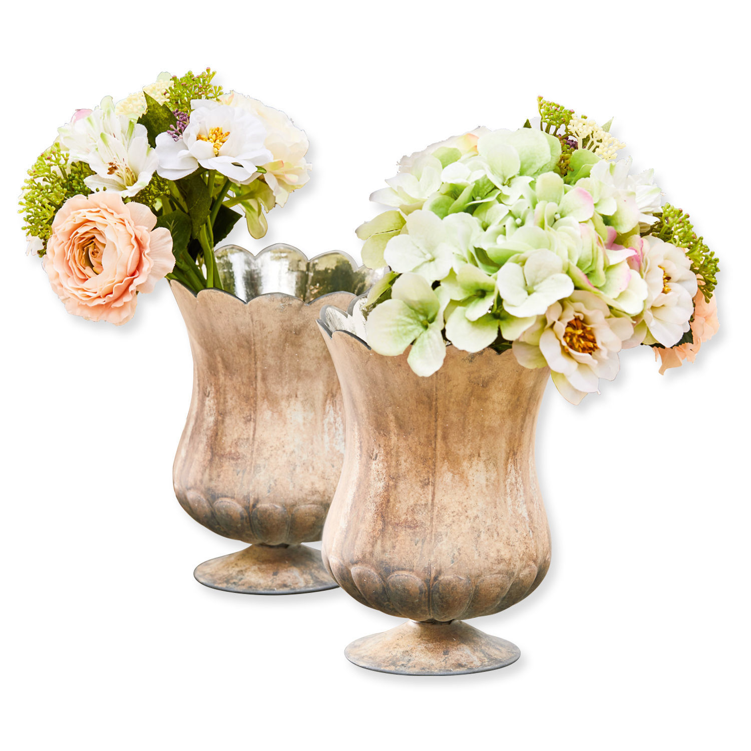 Set de 2 jarrones Wilgard de cobre con flores, decoración metálica para interiores