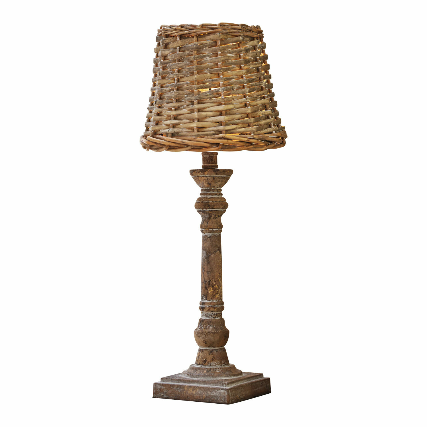 marrón/marrón envejecido Lámpara de mesa Noelie marrón con pantalla de mimbre y base de madera para decoración interior