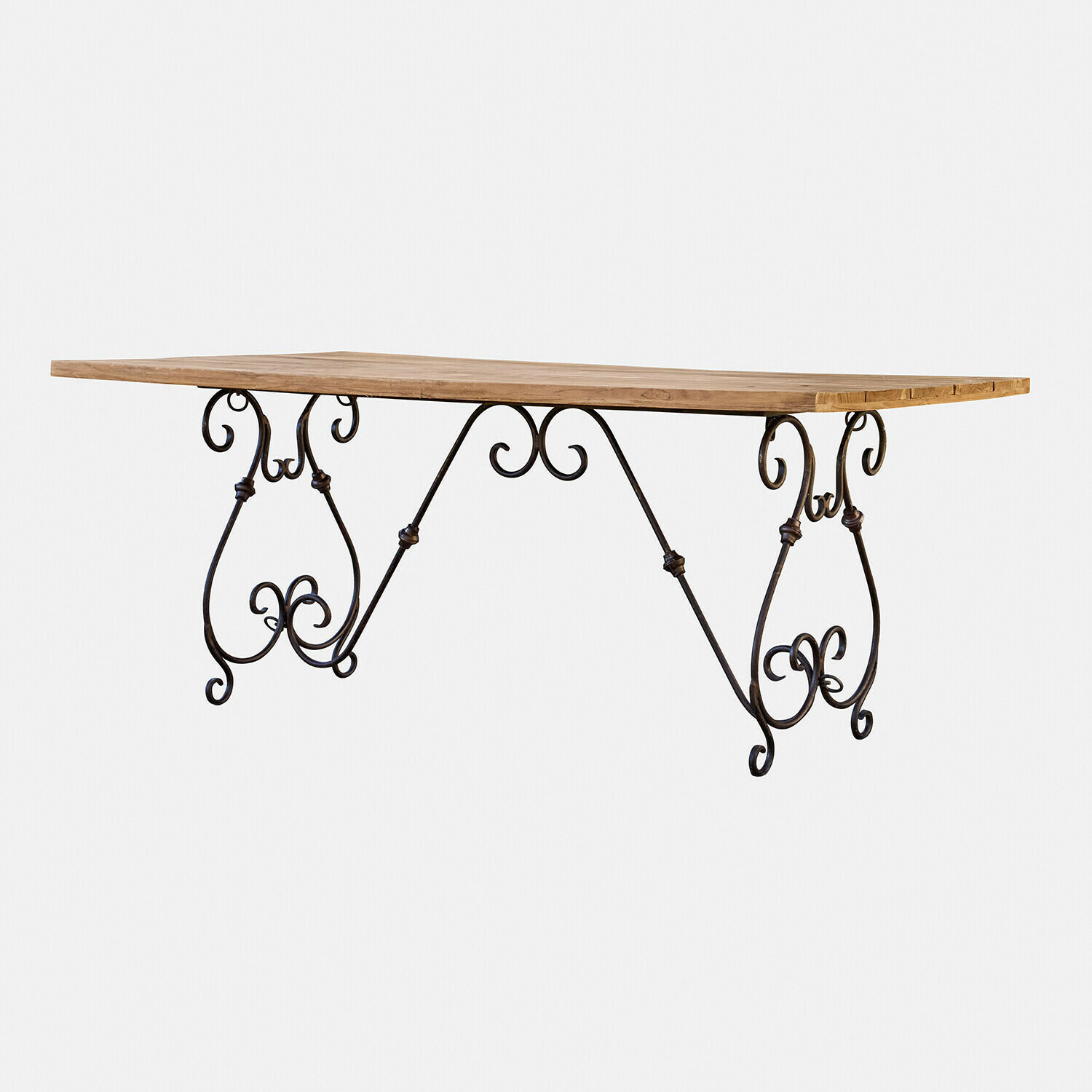 Mesa Delbridge Mesa con tablero de madera clara y patas de metal negro decorativas, mueble de comedor
