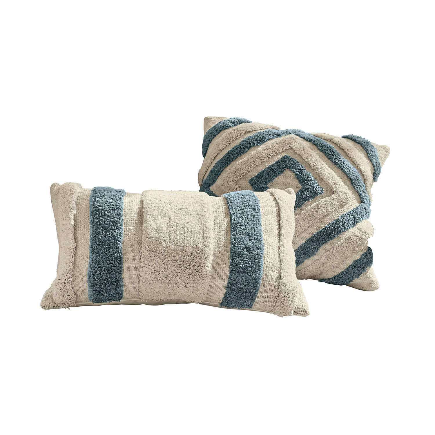 Set de 2 fundas de cojín Melyn Conjunto de dos cojines decorativos de algodón en crema y azul con diseño geométrico