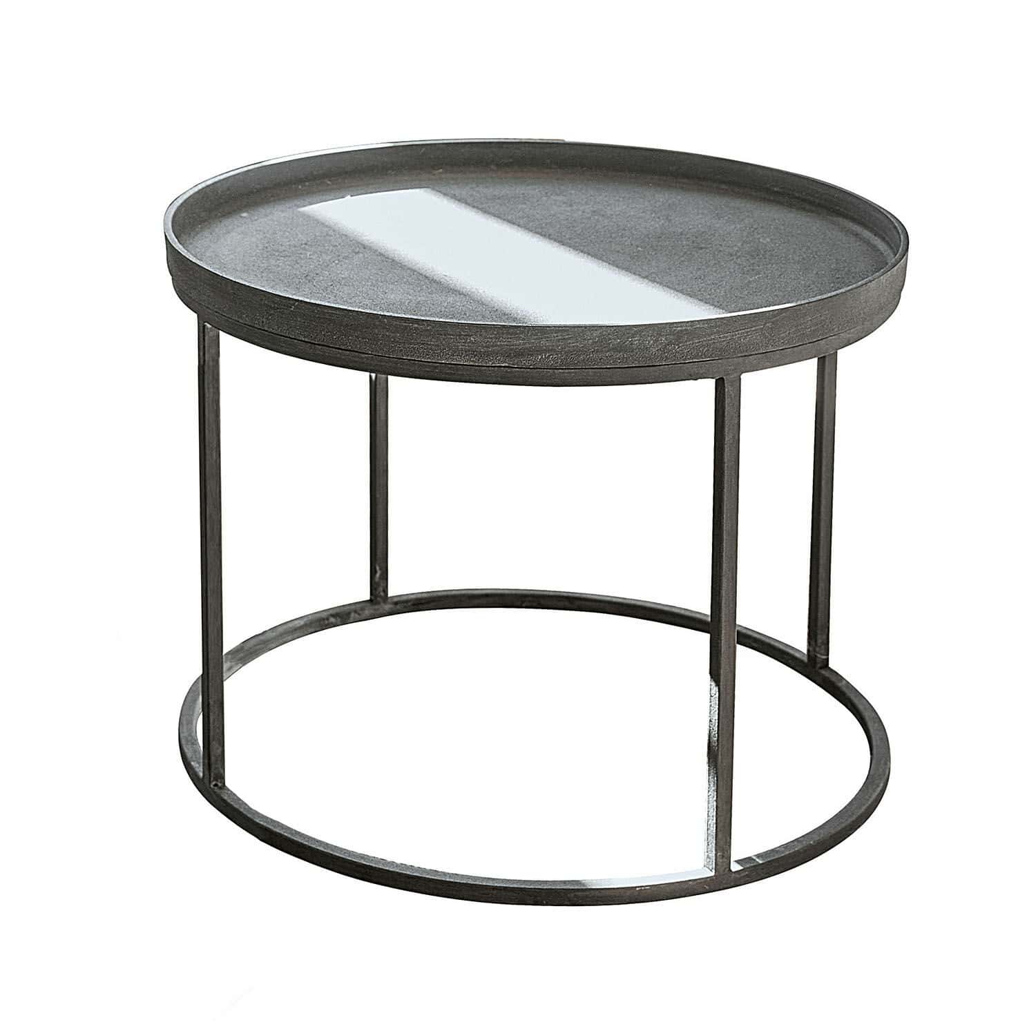 Mesa de centro Maupin gris de metal con superficie redonda, diseño moderno para salón