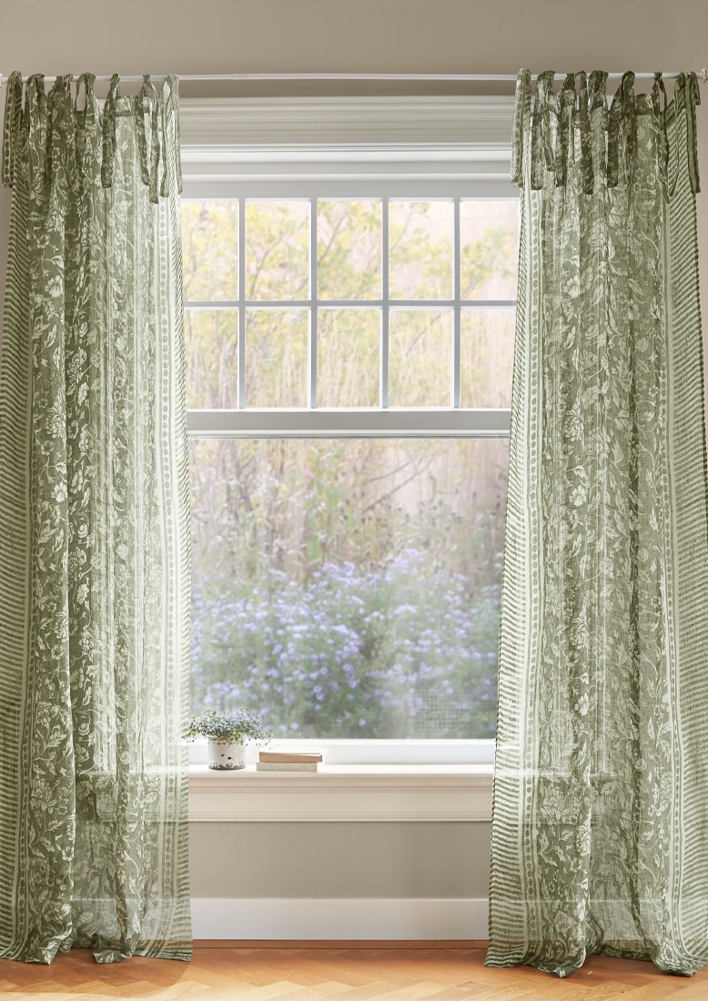 Cortinas verdes transparentes con diseño floral en tela ligera para decoración de ventanas