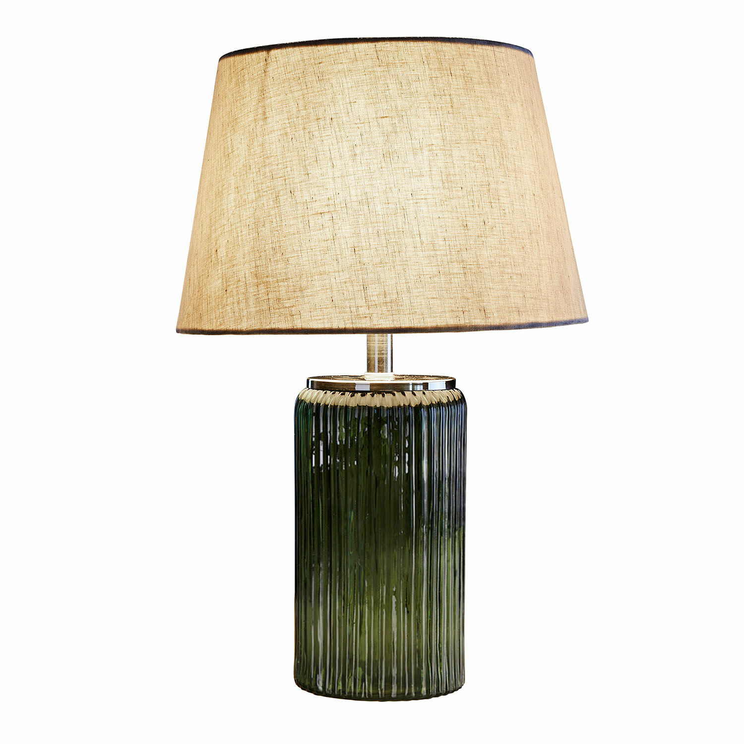 Lámpara de mesa Thalindor Lámpara de mesa de vidrio verde con pantalla beige, luz decorativa para salón