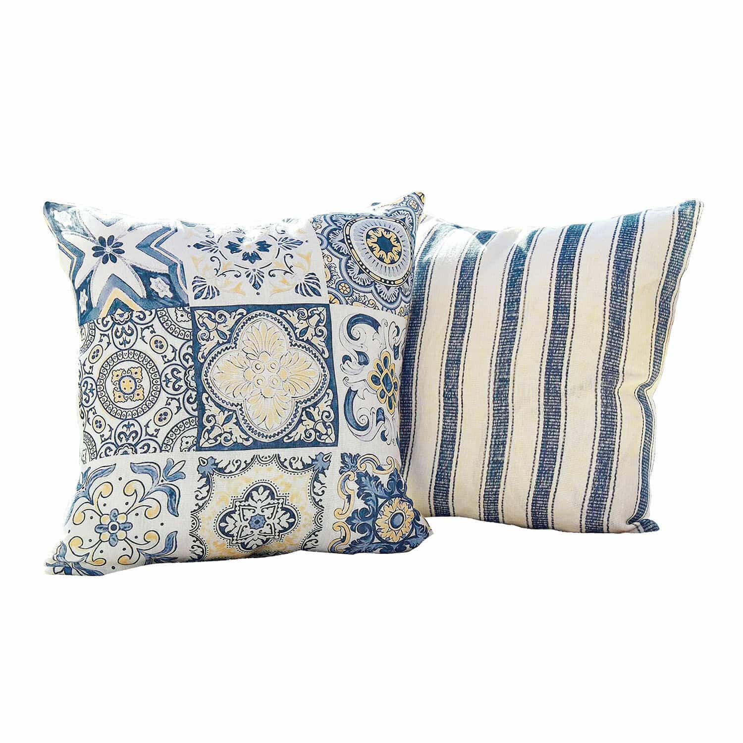 Set de 2 fundas de cojín Bourrignon Conjunto de dos cojines decorativos de algodón con patrones azules y blancos para sala