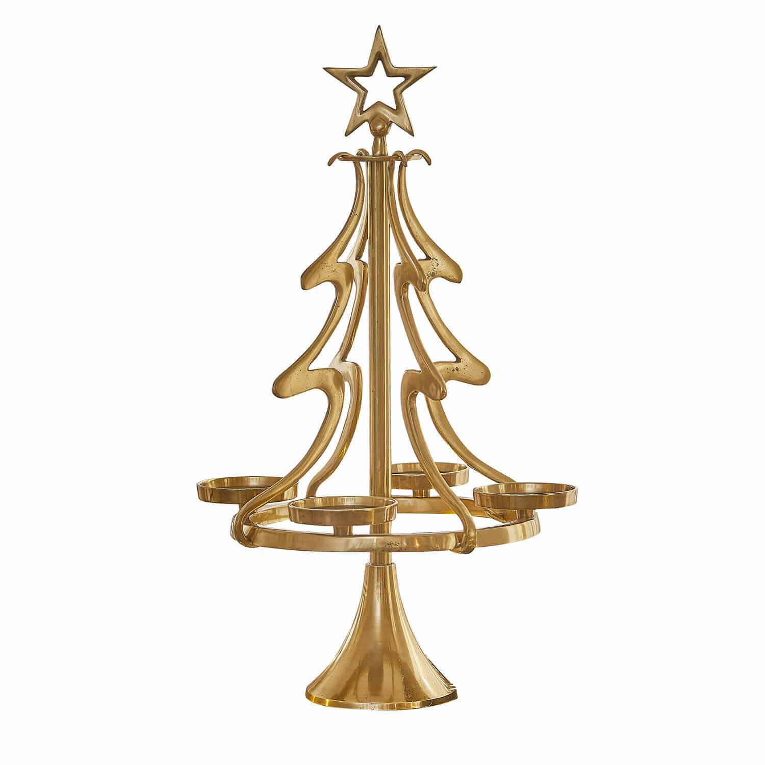 Soporte para corona de Adviento Gaetana Candelabro dorado de metal en forma de árbol para cuatro velas, decoración navideña