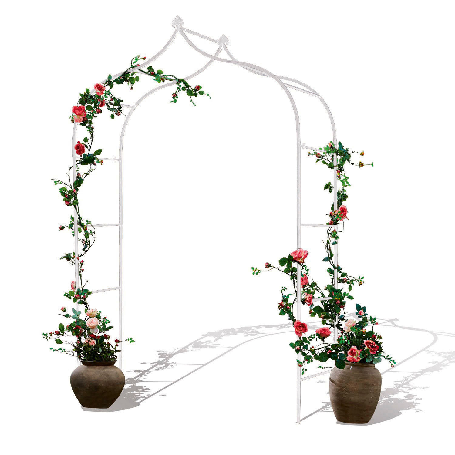 blanco envejecido Arco de jardín Dimarus de metal color crema antiguo con rosas decorativas en macetas, ideal para jardín