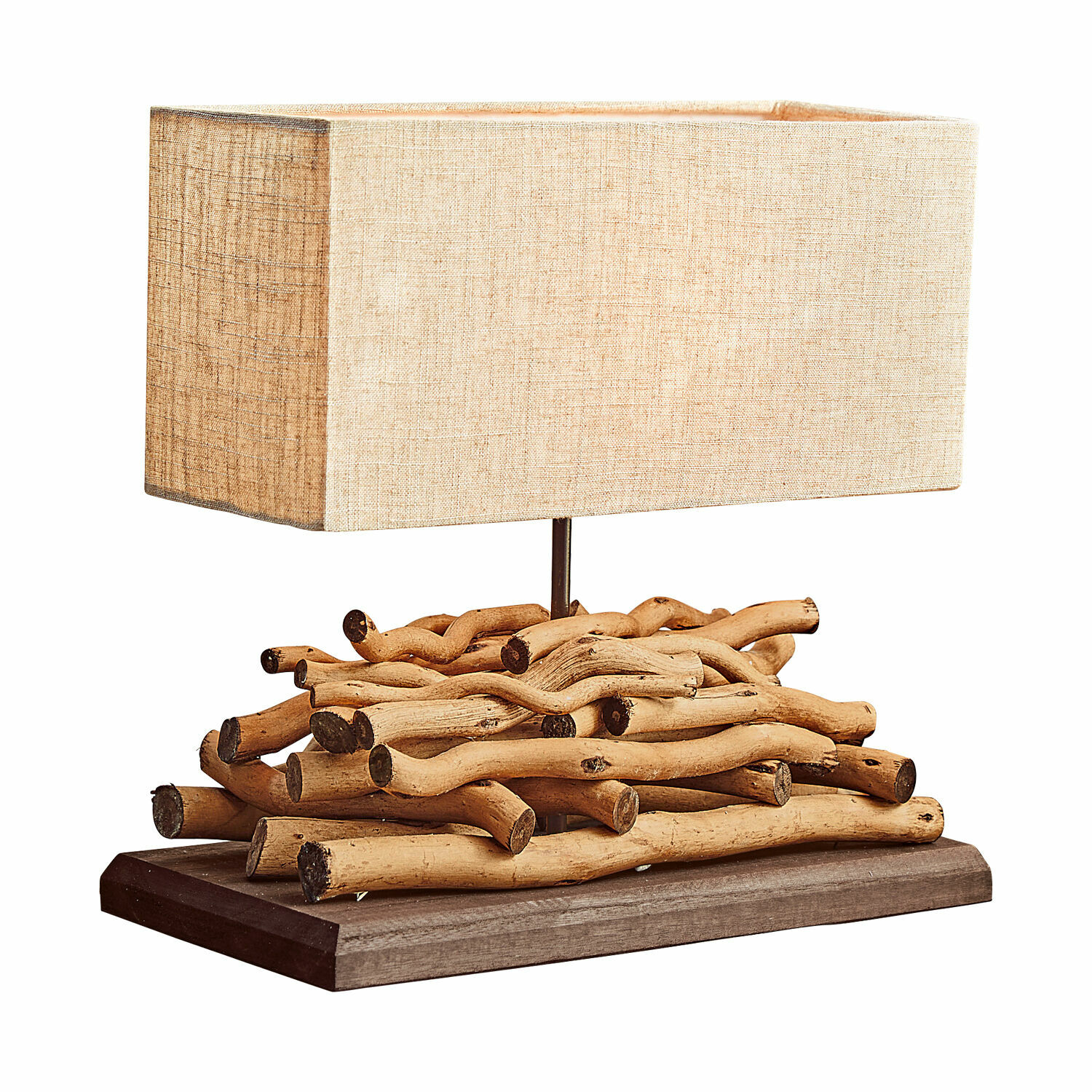 Lámpara de mesa Caribou Lámpara de mesa con pantalla beige y base de madera natural en estilo rústico