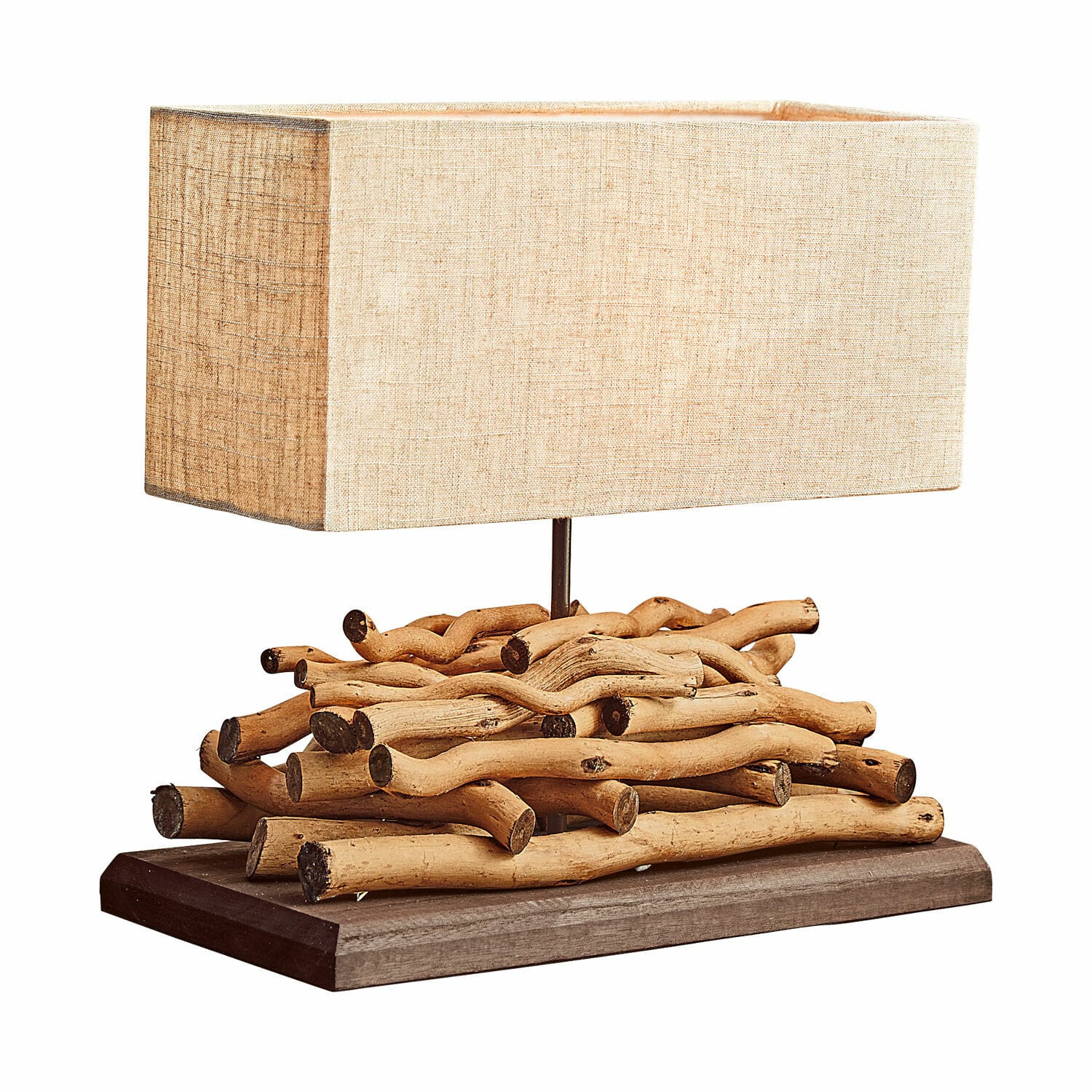 Lámpara de mesa Caribou Lámpara de mesa con pantalla beige y base de madera natural en estilo rústico