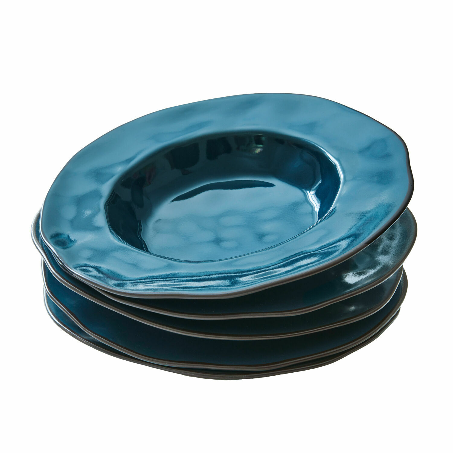 azul Set de 6 platos hondos Biarritz azules de cerámica con borde irregular