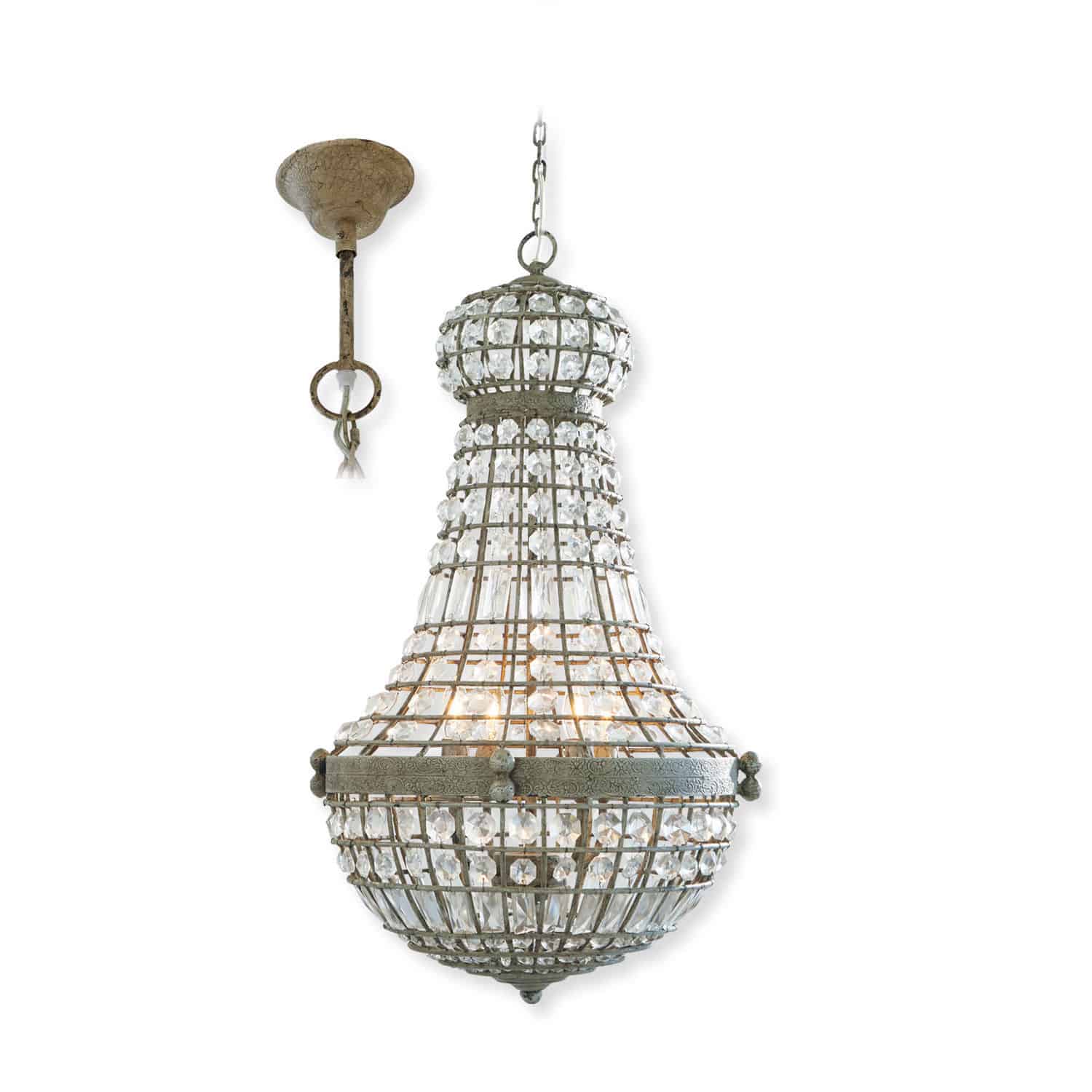 Lámpara de araña Perreux Lámpara colgante vintage de metal y cristal, luz decorativa para salón con diseño elegante
