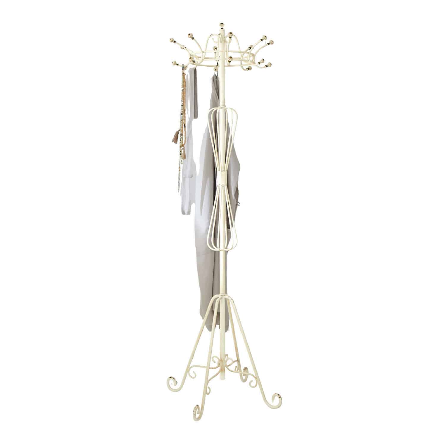 Perchero Whitlowe Perchero metálico color crema con ganchos decorativos y bufandas colgadas