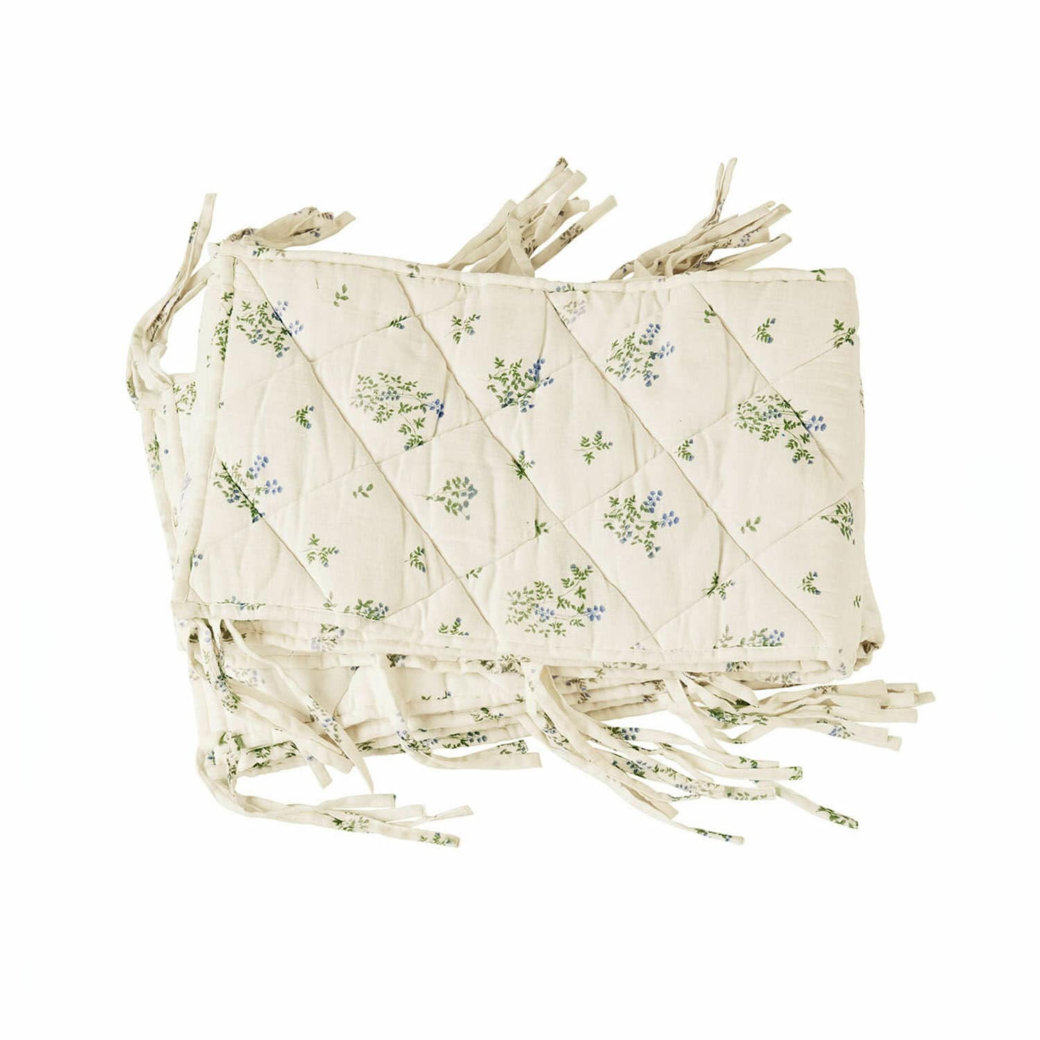 Protector de cuna Nymariel Protector acolchado para cuna de algodón color crema con diseño vegetal verde y azul
