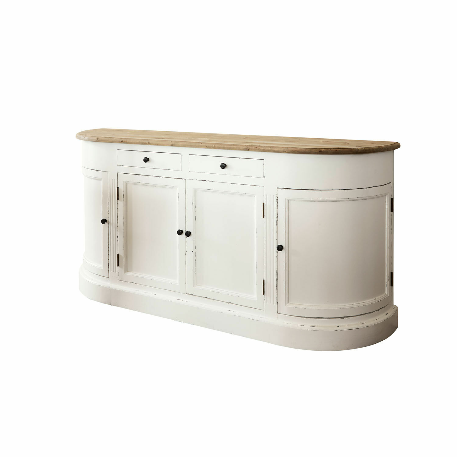 Aparador Louisiana Aparador blanco de madera con tapa redondeada de madera natural, mueble de almacenamiento