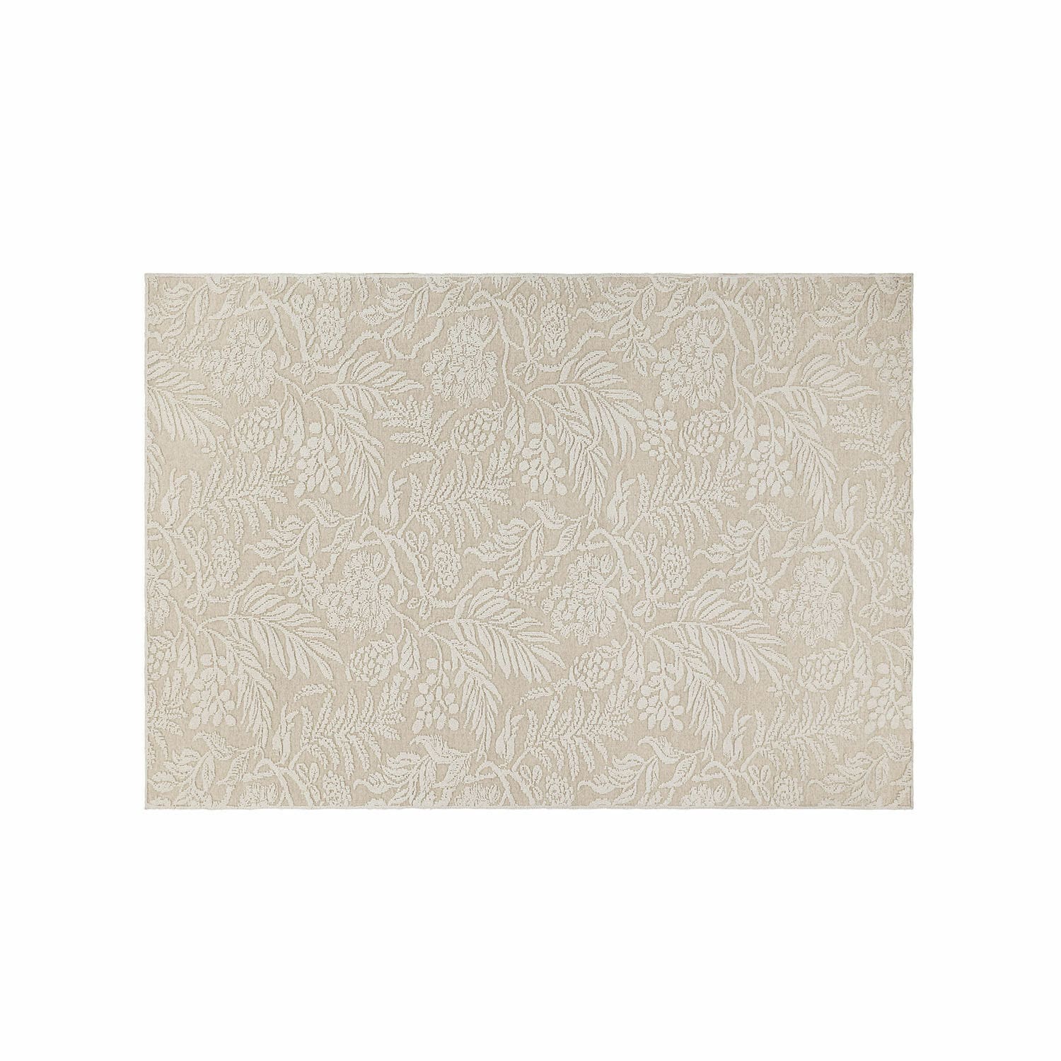 Alfombra beige con diseño vegetal en material suave, decorativa y elegante para salón