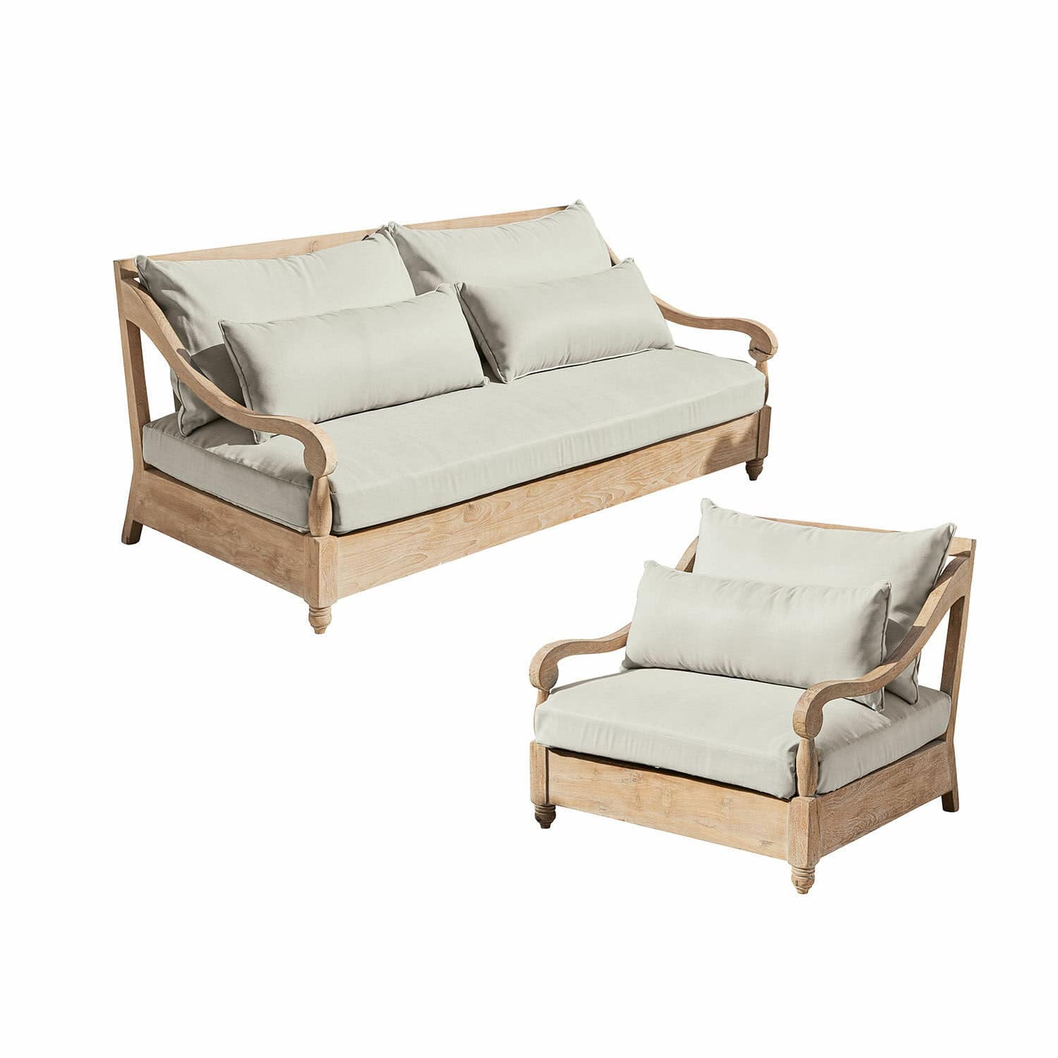 marrón/beige Conjunto de asientos Montcassin de madera marrón con cojines beige, muebles para sala de estar