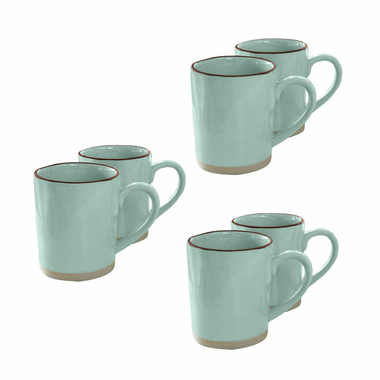 turquesa Set de 6 tazas de cerámica turquesa Biarritz con borde marrón y base beige