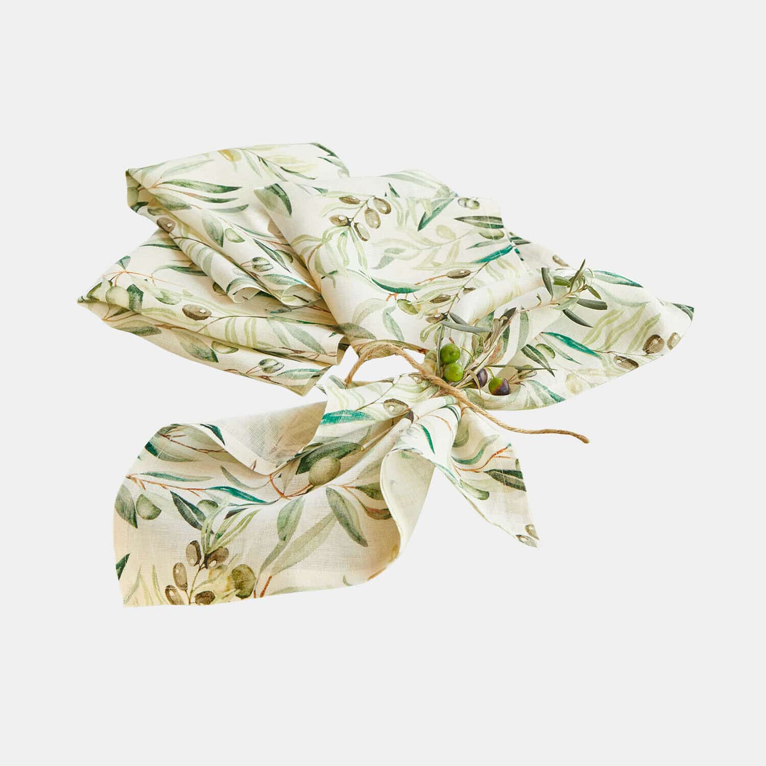 Set de 4 servilletas Nolaria Servilleta de lino color crema con diseño de olivas verdes, decoración para mesa