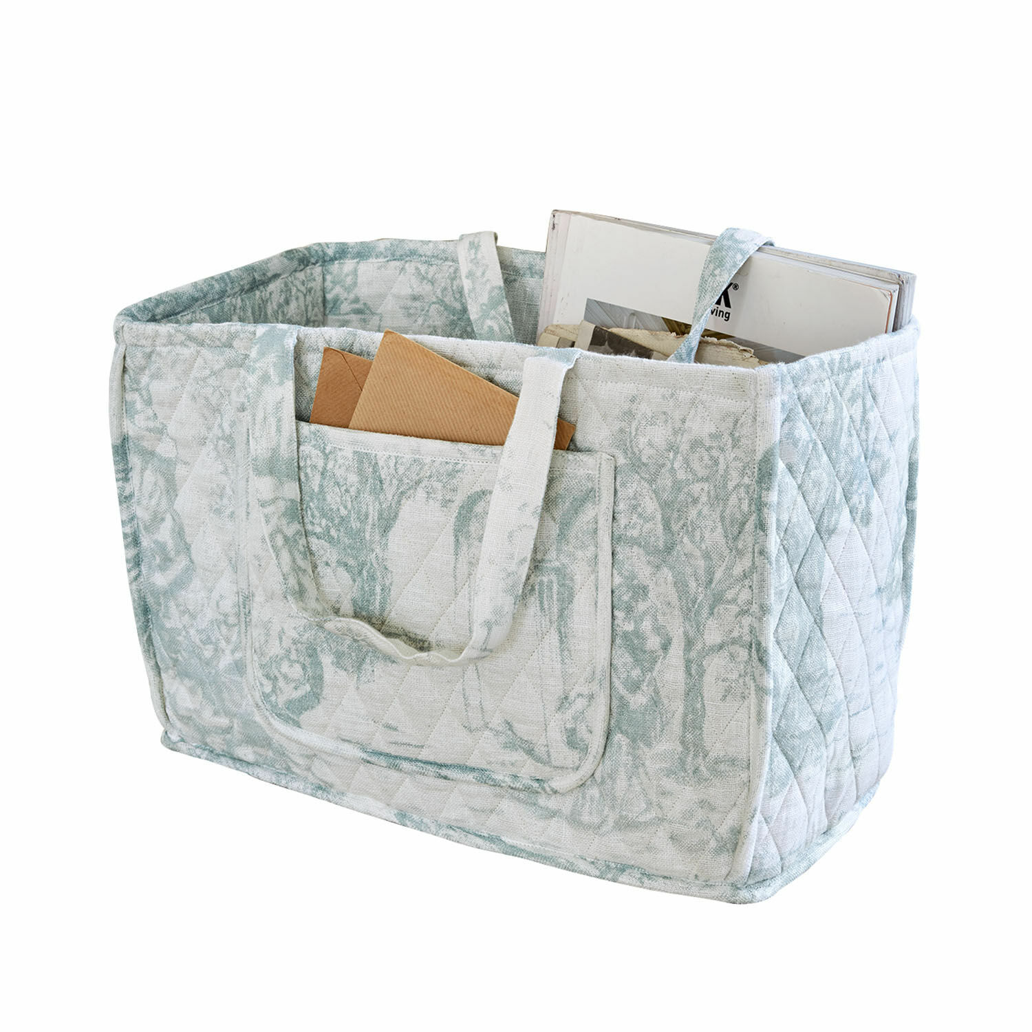 Bolso Dedwen Organizador acolchado de tela en tono claro con asas y bolsillo para cartas y libros