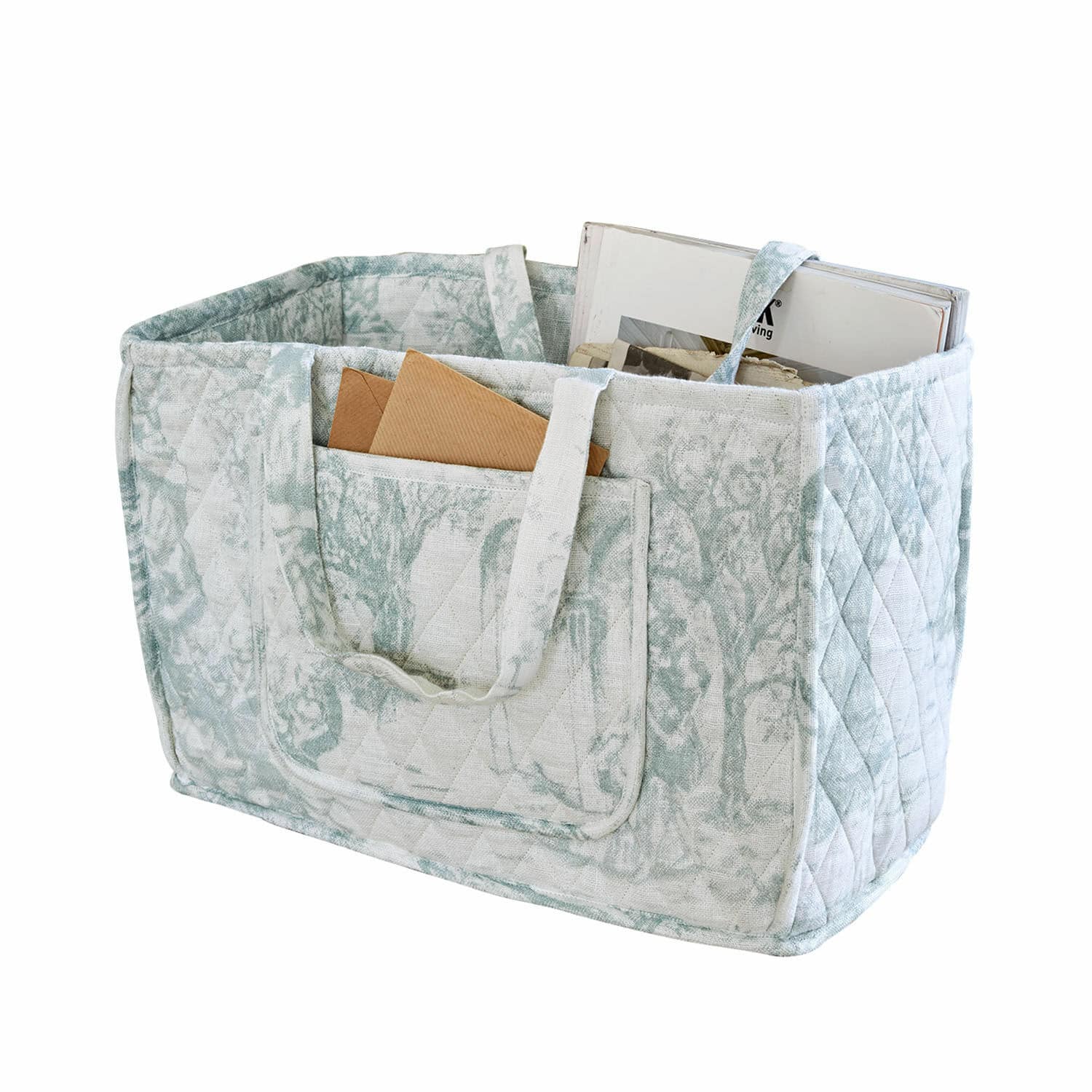 Bolso Dedwen Organizador acolchado de tela en tono claro con asas y bolsillo para cartas y libros