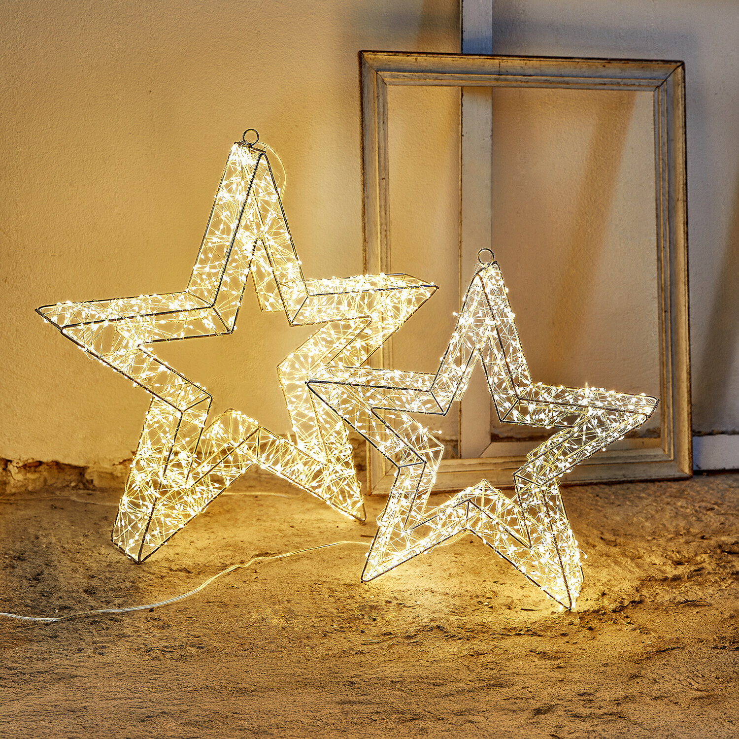 Set de 2 estrellas LED Veralisse Estrellas decorativas luminosas de alambre metálico con luz blanca cálida para interior y exterior