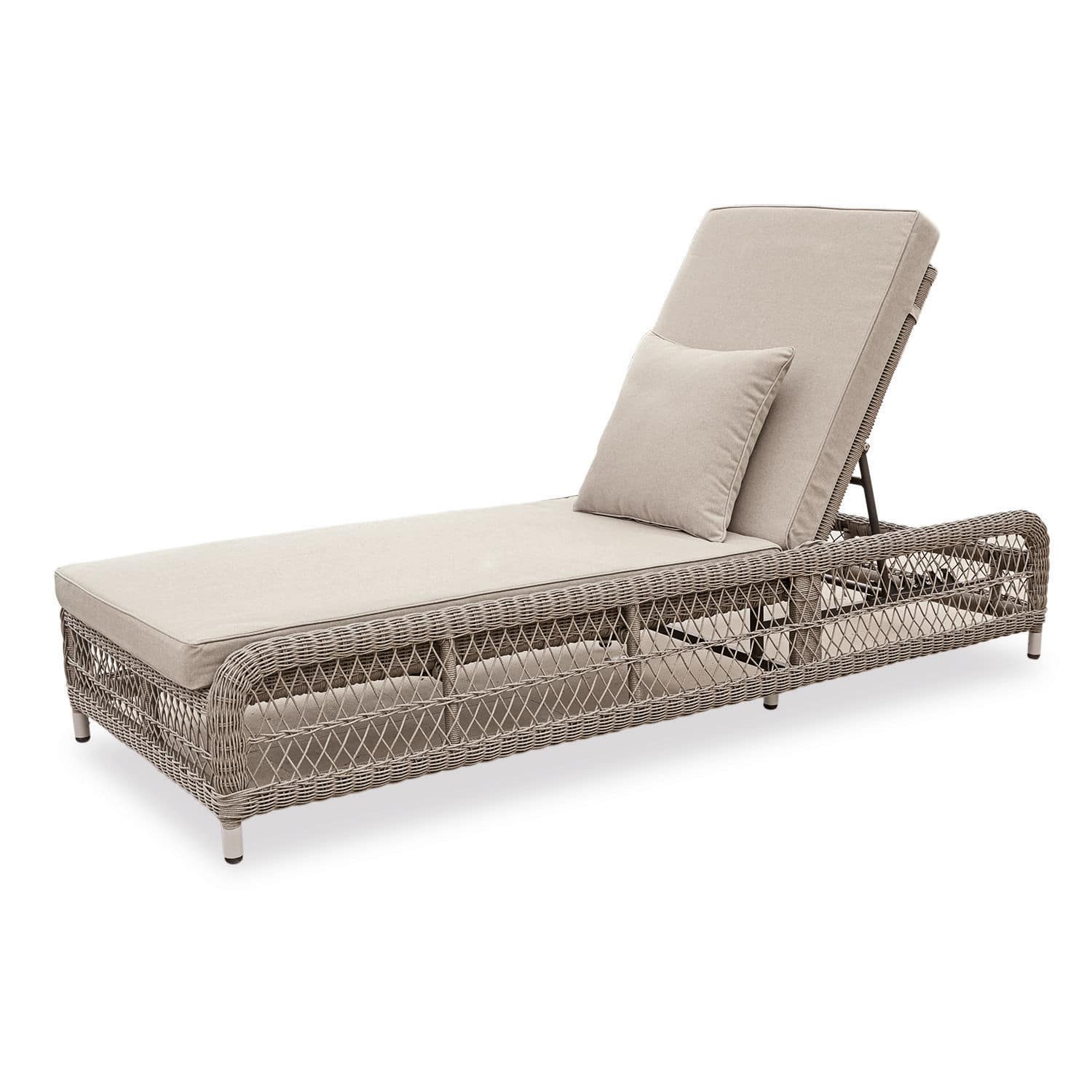 Tumbona Hereford Tumbona de jardín beige con cojín y estructura de ratán trenzado, mueble exterior cómodo