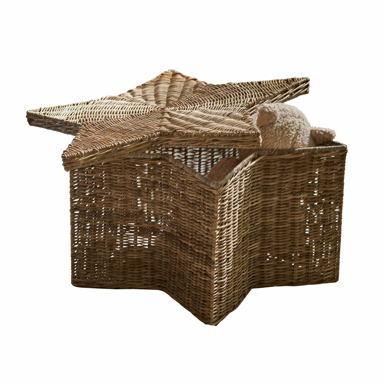 Cesta Rivolina Cesta de almacenamiento en forma de estrella de mimbre natural con un peluche suave dentro