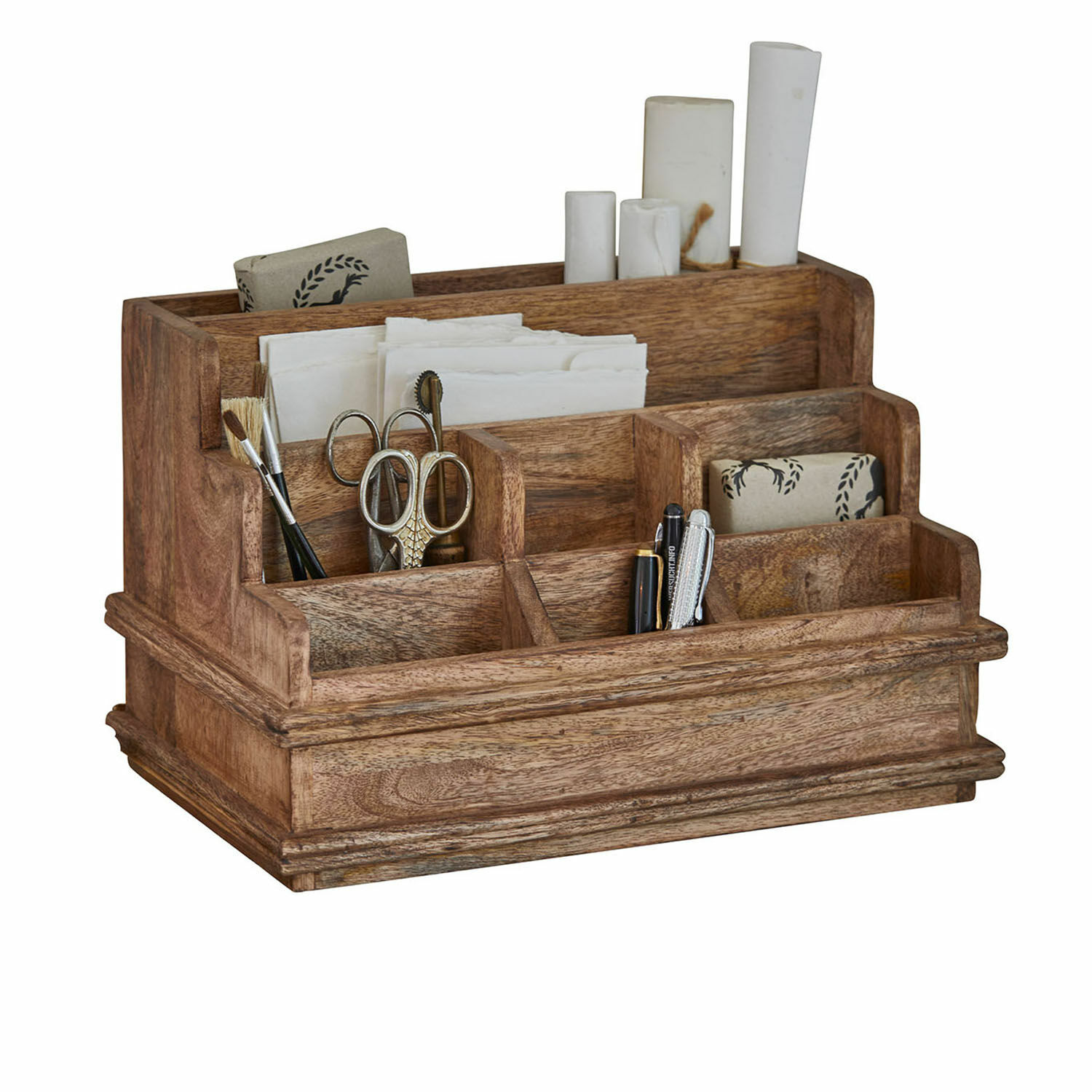 Organizador Darymin Organizador de escritorio de madera natural con varios compartimentos para papelería y documentos