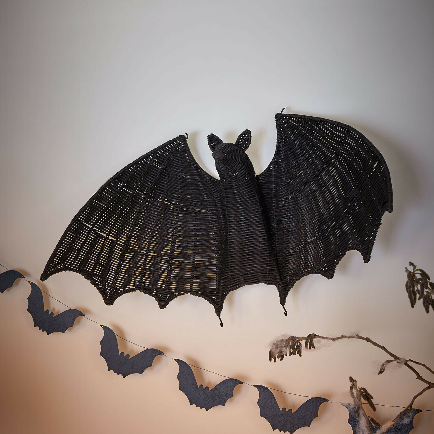 Muerciélago decorativo Dernivon Decoración de pared murciélago de mimbre negro, adorno de Halloween para interiores