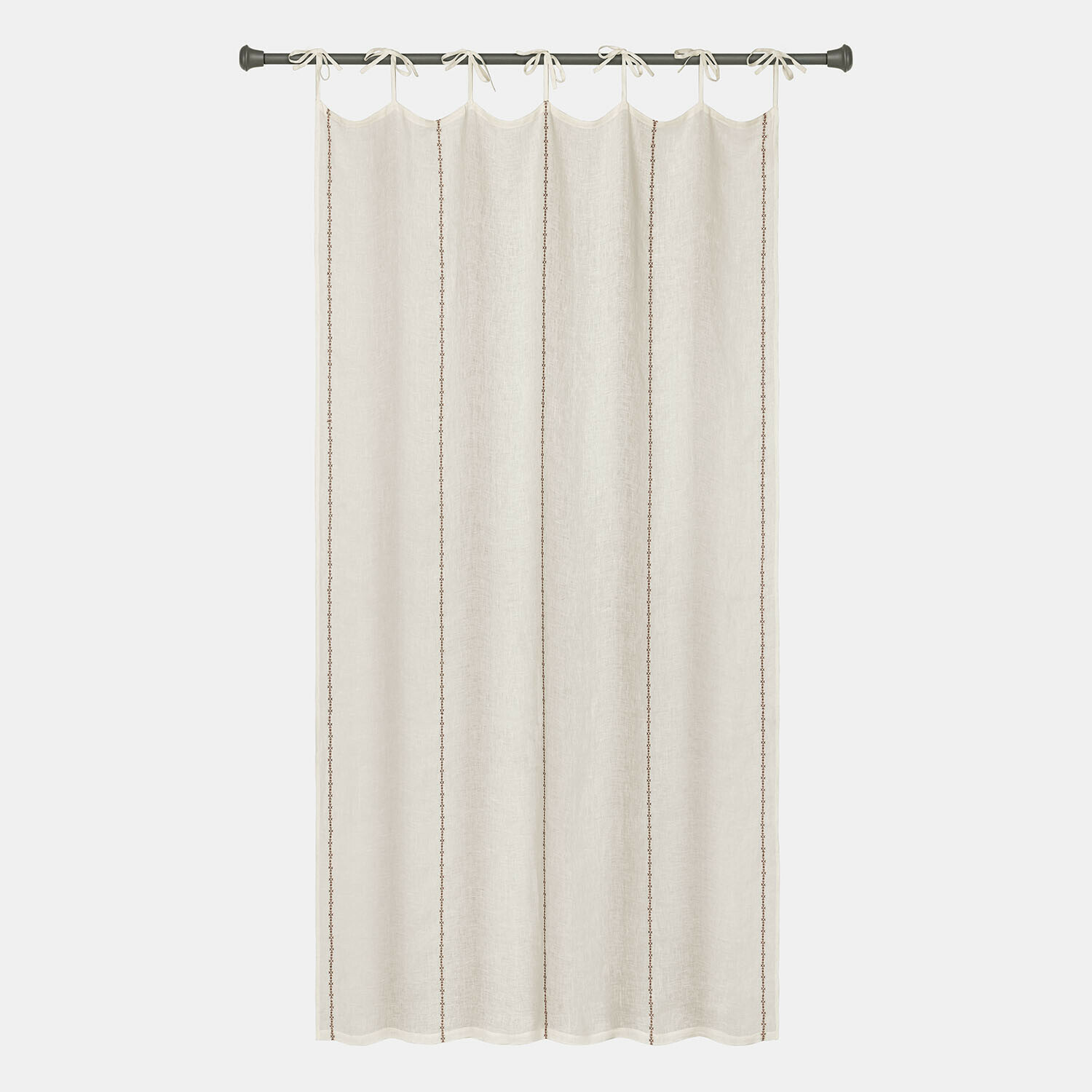 Cortina beige de lino con costuras verticales y lazos en barra, decoración para ventana