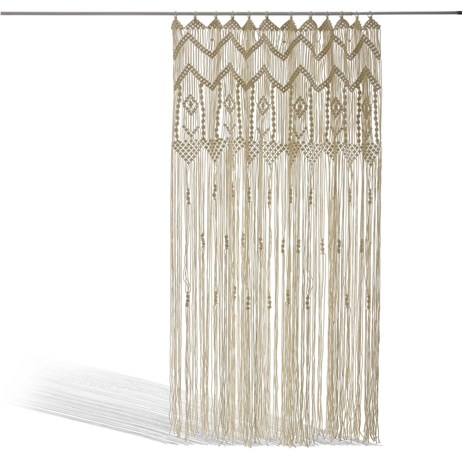 Cortina Jael Cortina macramé de algodón en color natural, decoración bohemia para interiores acogedores.