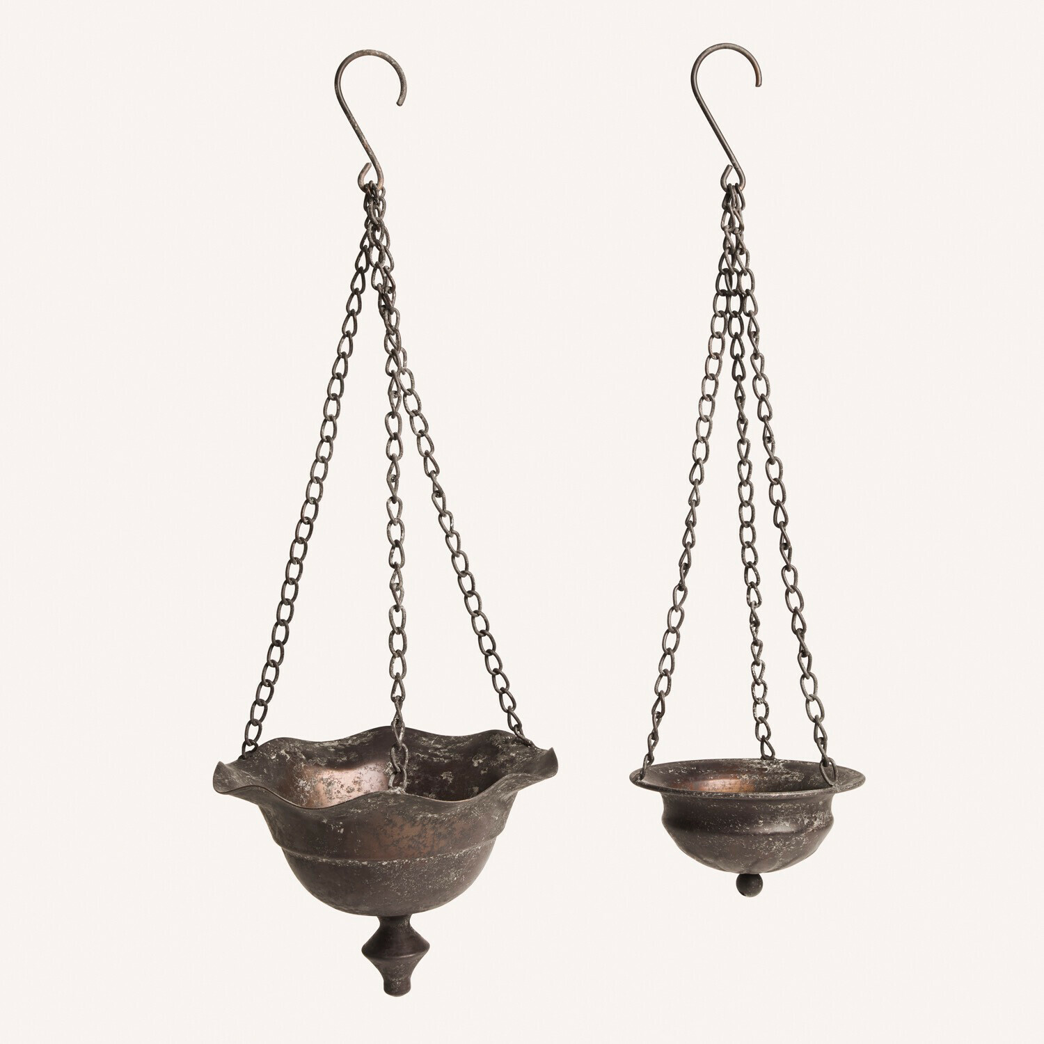 Set de 2 maceteros colgantes Trelonne Dos candelabros colgantes de metal con cadenas, acabado latón oscuro, decoración vintage para interiores