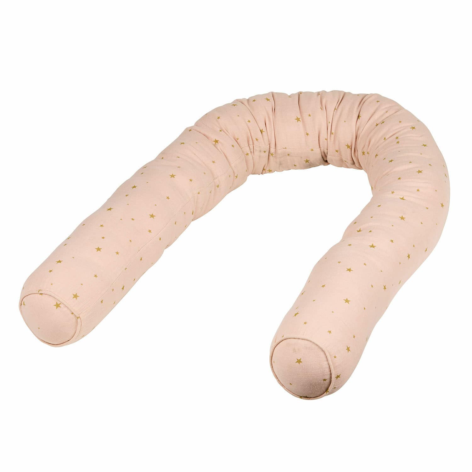 Serpiente de cama Vianne Almohada en forma de U de algodón rosa con estampado de estrellas doradas
