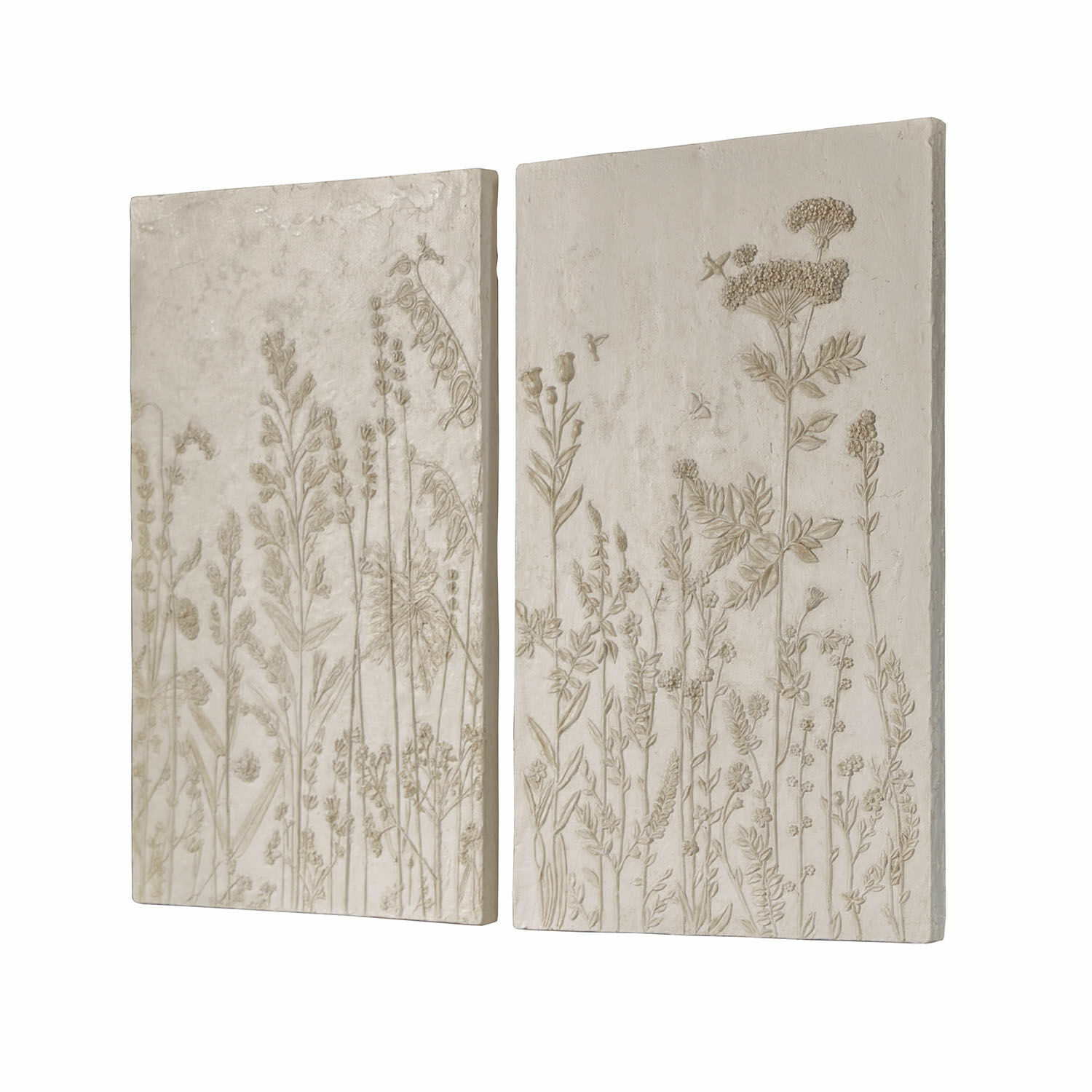 Paneles decorativos de pared con relieve vegetal en color beige de material efecto piedra para interiores
