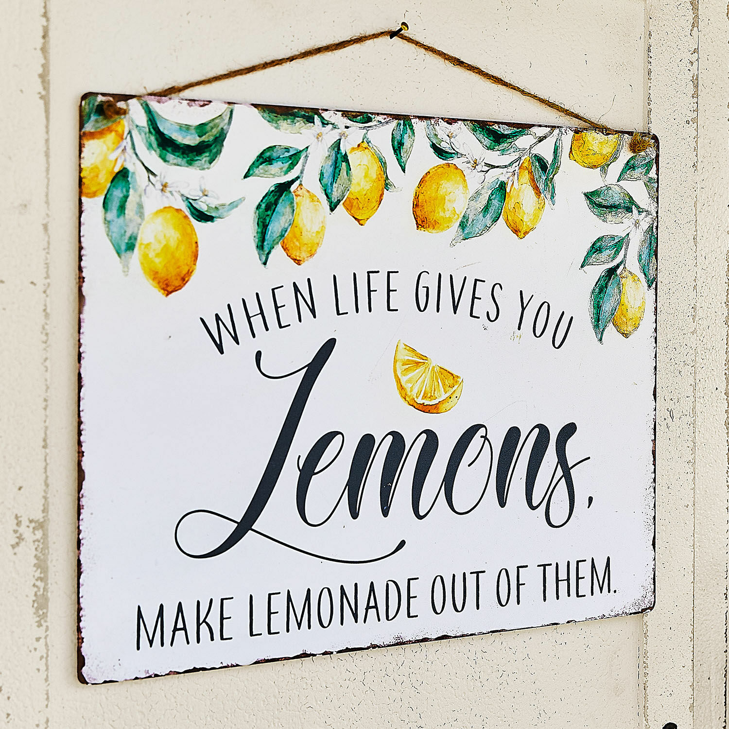 Letrero decorativo Palerina Cartel metálico con diseño de limones y texto sobre hacer limonada, decoración de pared